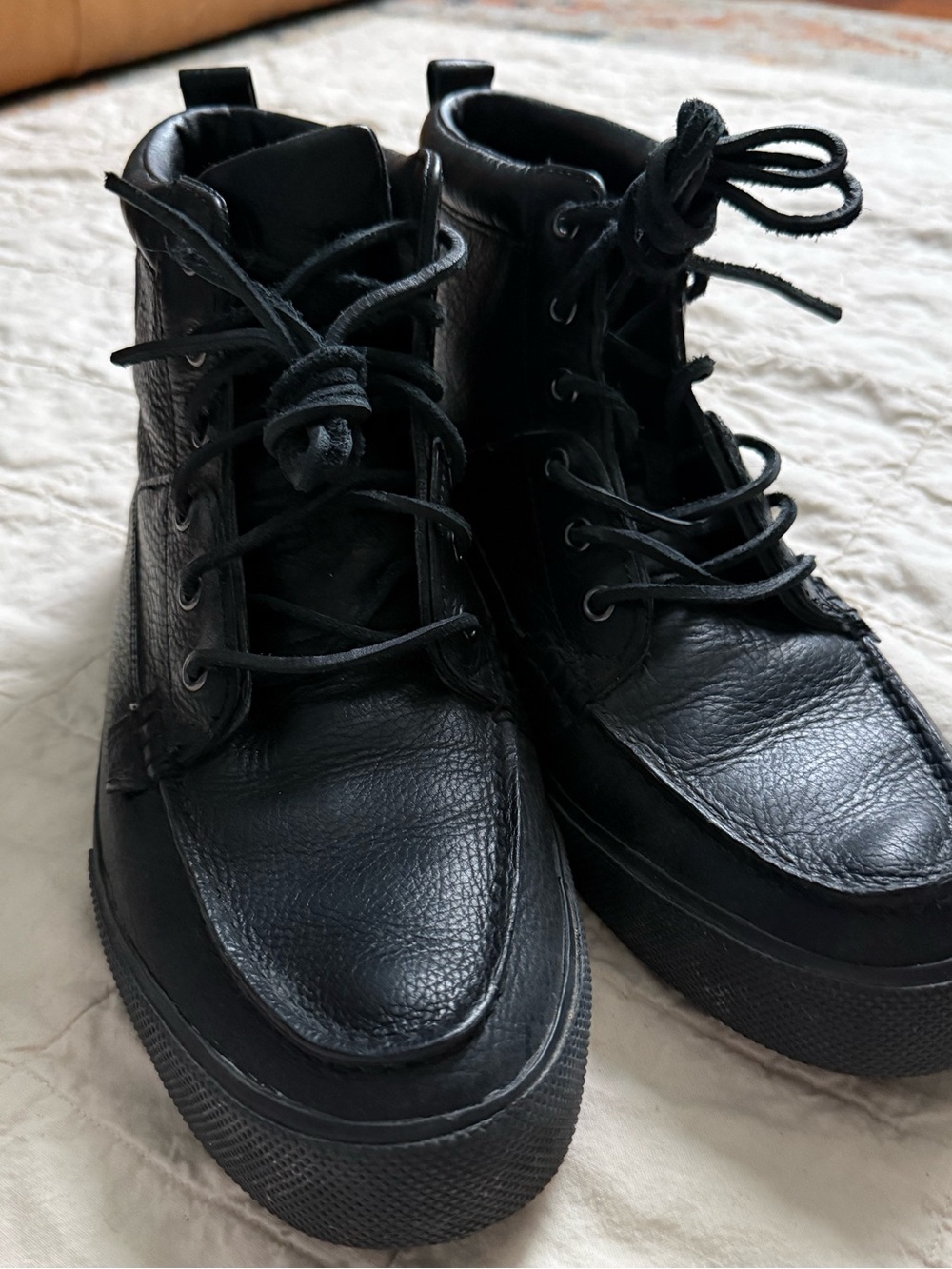 Polo Ralph Lauren men’s mock toe black pebble leather boots 12D
